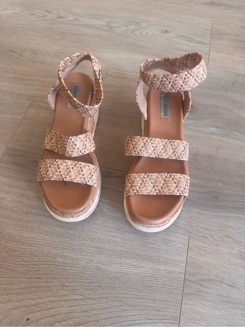 Steve Madden Pink-Beige Snake-Print Platform Sandals